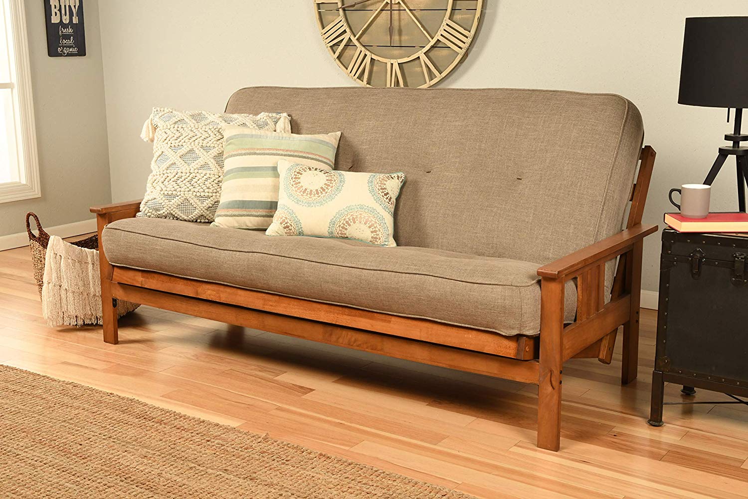 Kodiak Furniture Monterey Futon Set with Barbados Finish, Full, Linen Stone