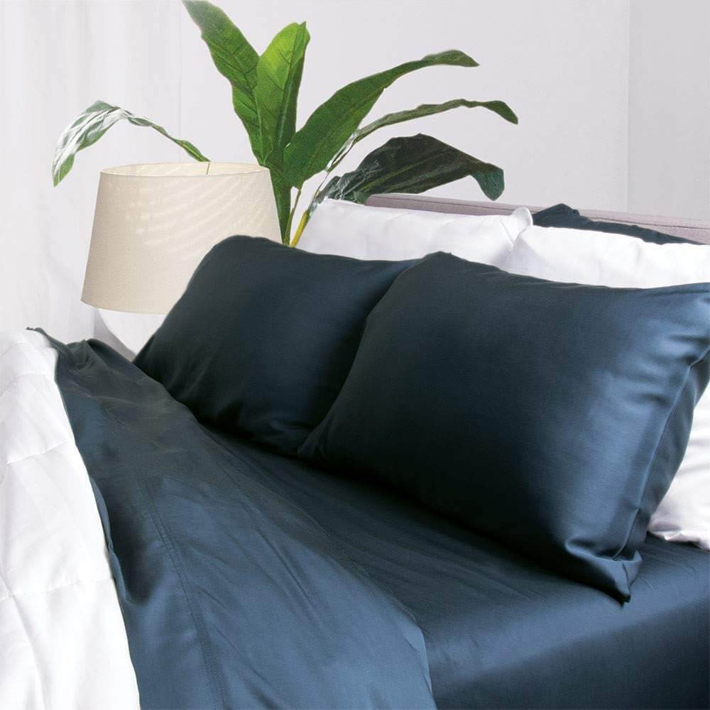 Bamboo Sheets by Aloha Soft - 4 Piece Bed Sheet Set - Includes Bed Sheets and Pillowcases - Lifetime Quality Guarantee (Queen, Marine Blue)