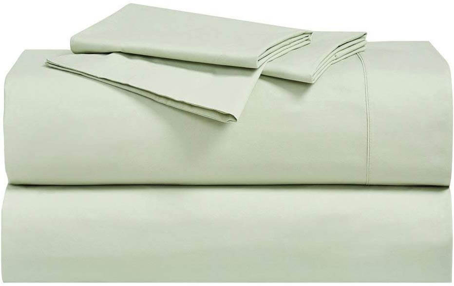 Abripedic Crispy Percale Sheets, 300-Thread-Count, 4PC Solid Sheet Set, 100% Cotton, 22 Inch Super Deep Pocket, Queen, Celery