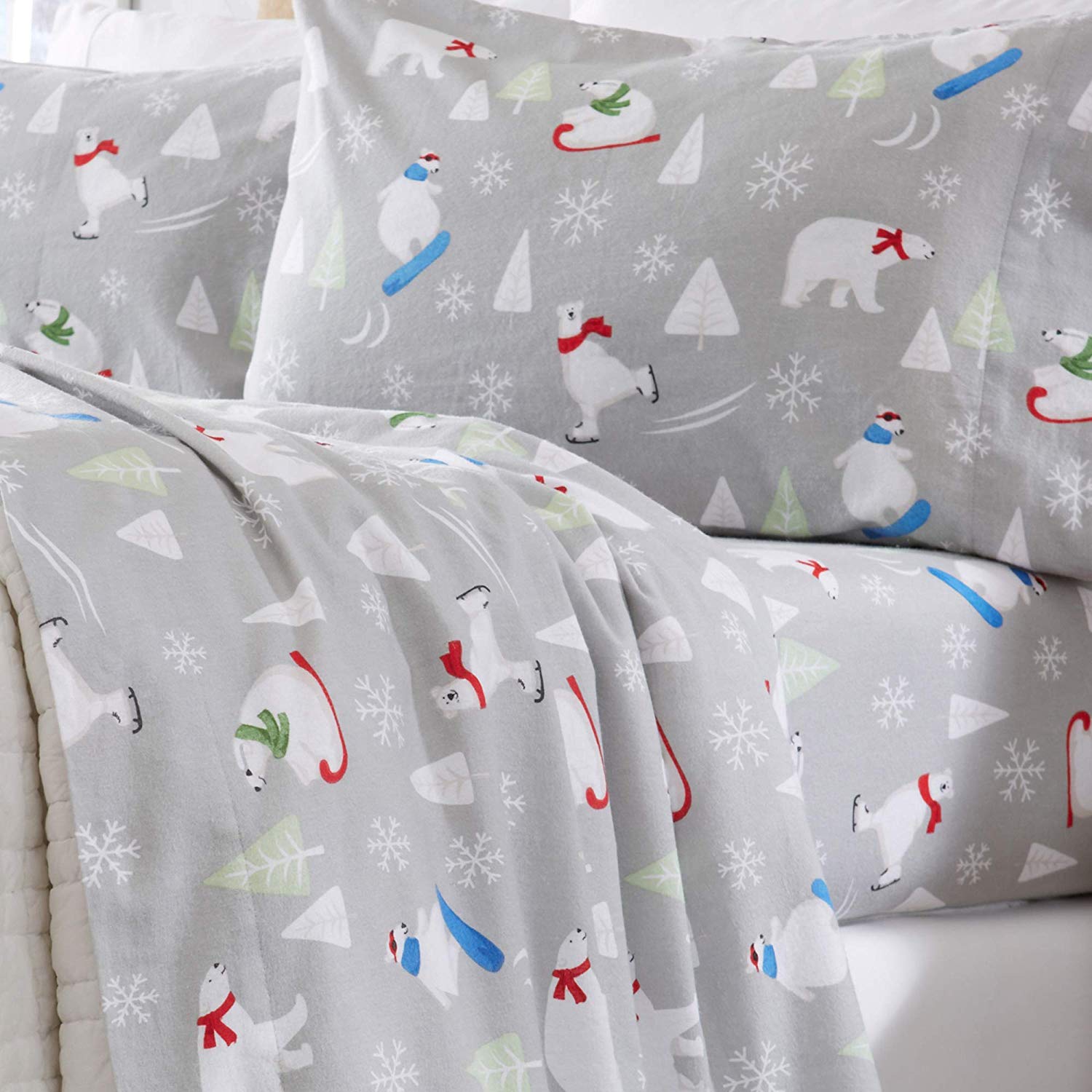 Home Fashion Designs Flannel Sheets Queen Winter Bed Sheets Flannel Sheet Set Polar Bears Flannel Sheets 100% Turkish Cotton Flannel Sheet Set. Stratton Collection (Queen, Polar Bears)