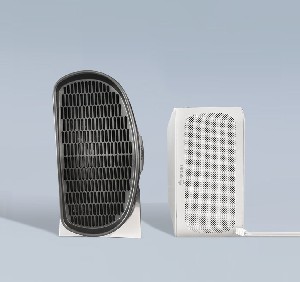 A black and white V2 and a white BedJet 3.