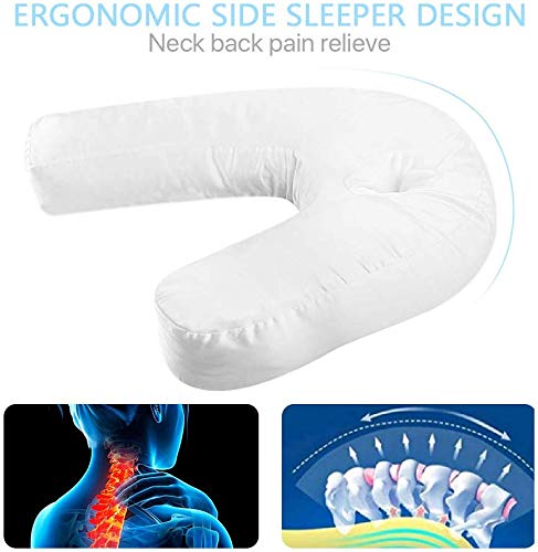 Side Sleeper Pillow Seen On TV, U-Shape Contour Pillows for Sleeping With Ear Pocket Relieve Neck Shoulder Back Pain, Cool Silk Pillowcase and Firm Silk Floss Inner Bed Pillow for Bed and Household